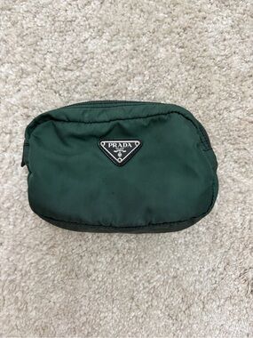 Prada Dark Green Nylon Cosmetic Pouch